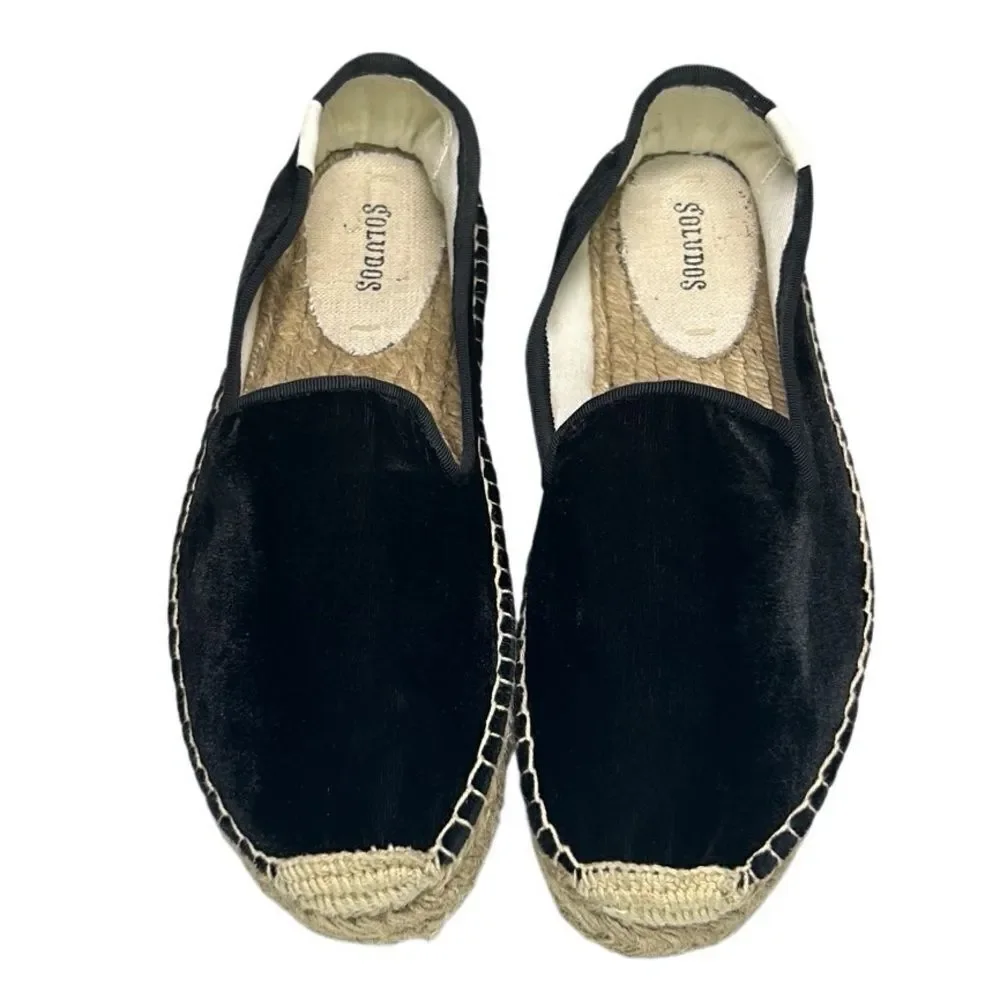 Soludos - Women’s Espadrilles, ‘The Smoking Slipper’ Velvet, Flat - Black Size 8 - Picture 2 of 16